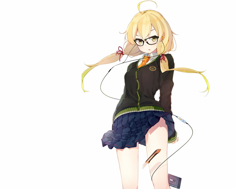 cut out, simple background, white background, indoors, 720P, young women, hairstyle, school uniform, blonde, lifestyles, lifting skirt, anime, front view
