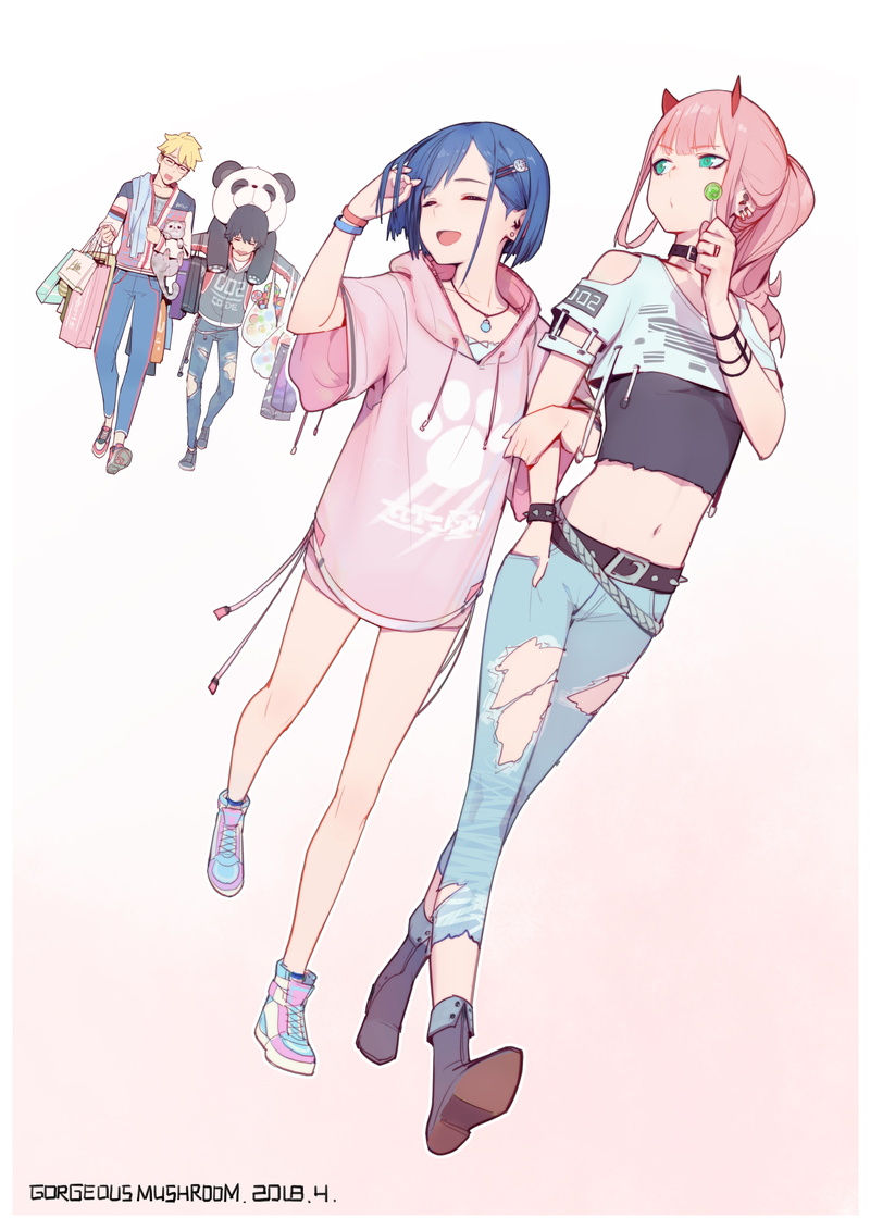 Ichigo (Darling in the FranXX), 4K, anime girls, G.M, Zero Two (Darling in the FranXX), Gorgeous Mushroom, Darling in the FranXX, anime, simple background