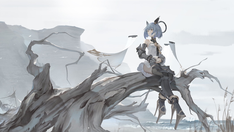 Short Hair, Tree, Gascogne (Azur Lane), Blue Hair, Anime, 2K, White Hair, Girl