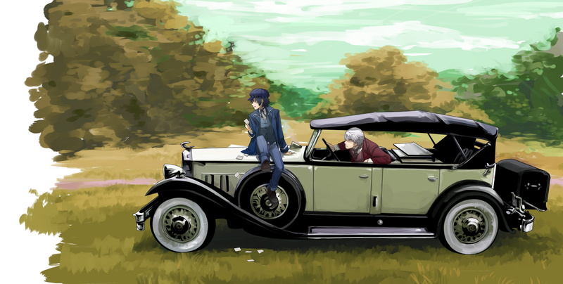 leisure activity, people, nature, shirogane, short, travel, blue, parody, real people, 2K, naoto, haruyama, motor vehicle, white, road trip, tree, transportation
