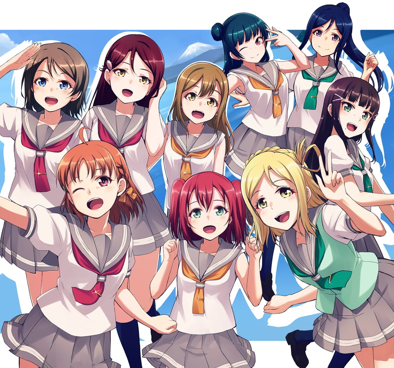 love live sunshine, tsushima yoshiko, mask, lifestyles, young women, people, takami chika, disguise, costume, clothing, 1080P, Anime, females, child, friendship