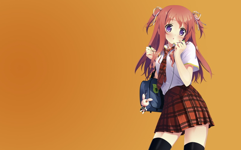 people, bags, uniforms, hair, skirts, 2K, girls, school uniforms, art, eyes, tie, pink, schoolgirls, anime, long, highs, school, thigh, purple, hd