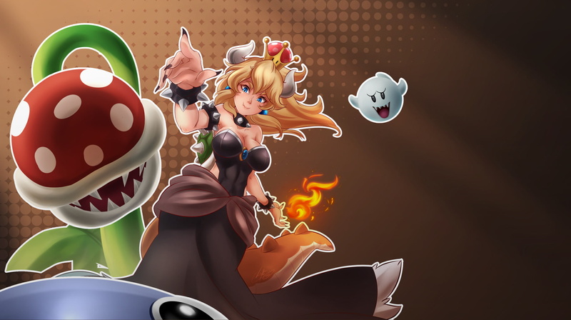 Ghost, Piranha Plant, Blue Eyes, Blonde, Mario, 1080P, Crown, Bowsette