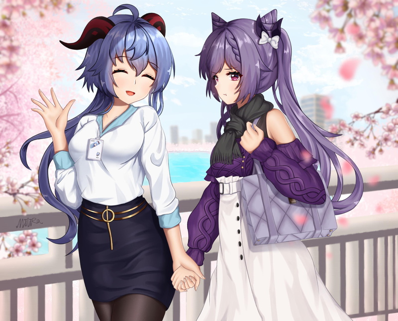 anime girls, 2K, Genshin Impact, keqing (genshin impact), Ganyu (Genshin Impact)