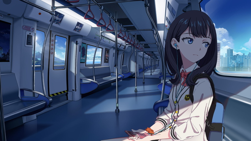 Takarada Rikka, anime girls, ear buds, dark hair, SSSS.GRIDMAN, anime, 1080P, blue eyes