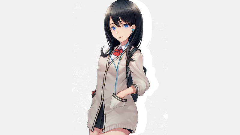 1080P, anime girls, headphones, simple background, simple, Takarada Rikka, SSSS.GRIDMAN, anime