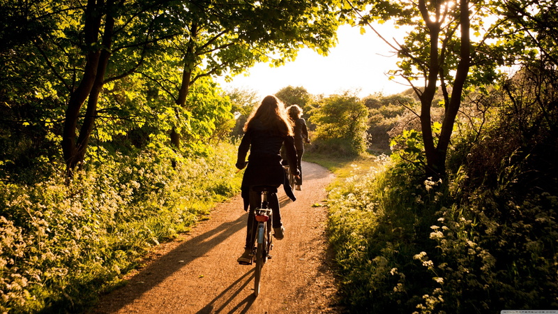 4K, transportation, rear view, mode of transportation, lifestyles, plant, full length, women with bikes, nature, day, activity, cycling, sport, coats