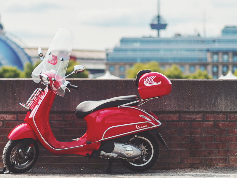classic, transportation, mode of transportation, building exterior, motor Scooter, engine, red, day, city Life, italian Culture, elegance, built structure