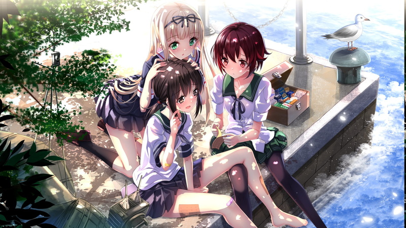 glasses, nature, females, anime, ribbon, togetherness, Thigh highs, Sheet, girls, childhood, day, leisure activity, sitting, Anime Girls, birds, sister