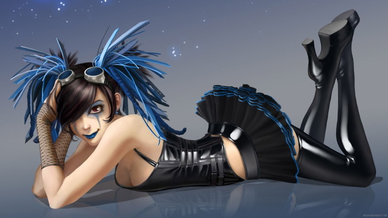 portrait, young women, black, haired, Women, adult, indoors, young adult, female, one person, Fantasy, anime, blue, 1080P, hairstyle, character, clothing