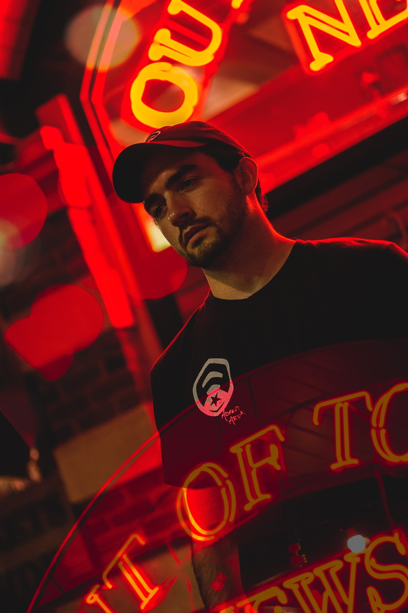 mid adult, fashion, neck, front view, low angle view, text, bokeh, cap, crew, baseball, portrait, illuminated, 5K, lifestyles, street photography, sign