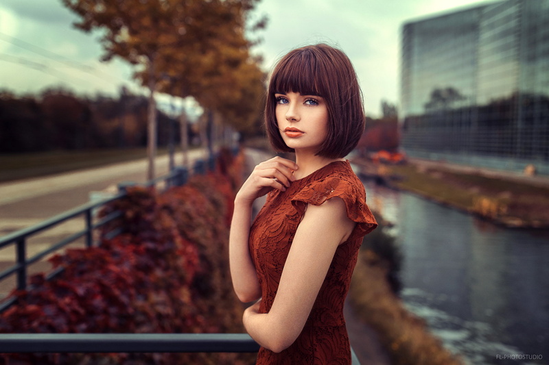 Marie (500px), women outdoors, 1080P, portrait, women, depth of field, river, blue eyes, Marie Grippon