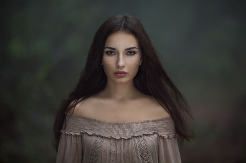 adult, model, front view, women outdoors, dress, hair, beautiful woman, young adult, closeup, looking at viewer, eyeliner, brunette, teenager, focus on foreground
