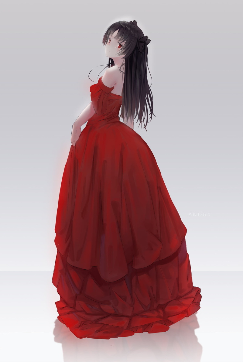 fashion, females, young women, indoors, adult, contemplation, anime, red dress, full length, clothing, white background, 1080P, women, cape, long hair