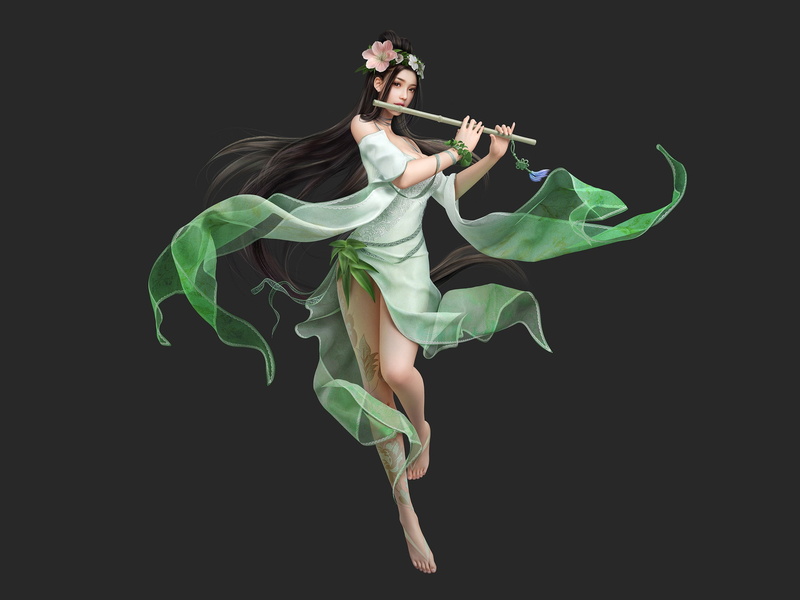 flute, girl, 1080P, fantasy