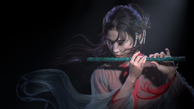 Women, Fantasy, Asian, Flute, Woman, 1080P