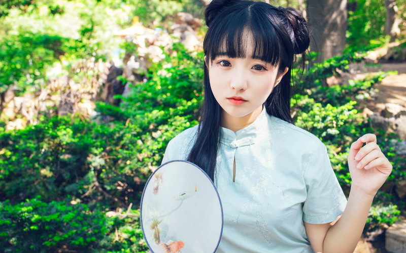 beautiful woman, innocence, front view, nature, looking at camera, black hair, portrait, one person, plant, hairstyle, females, bangs, hair, child, day