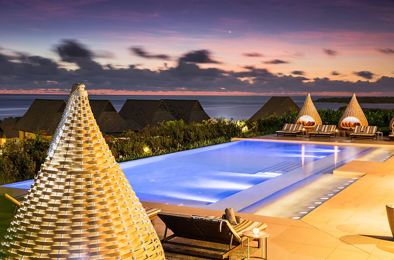 view, tropical, 2K, orange, fiji, swimming, lights, island, exot, ocean, pool, dusk, paradise, lagoon, sunset