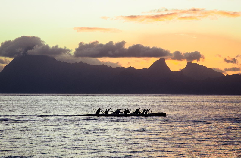 tahiti, bora-bora, ocean, sunset, tropical, dusk, 720P, island, evening, rowing, canoe, exotic, paradise, islands, boat