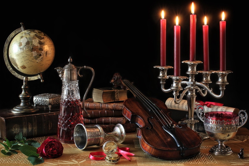 Photography, 1080P, Globe, Candle, Violin, Still Life