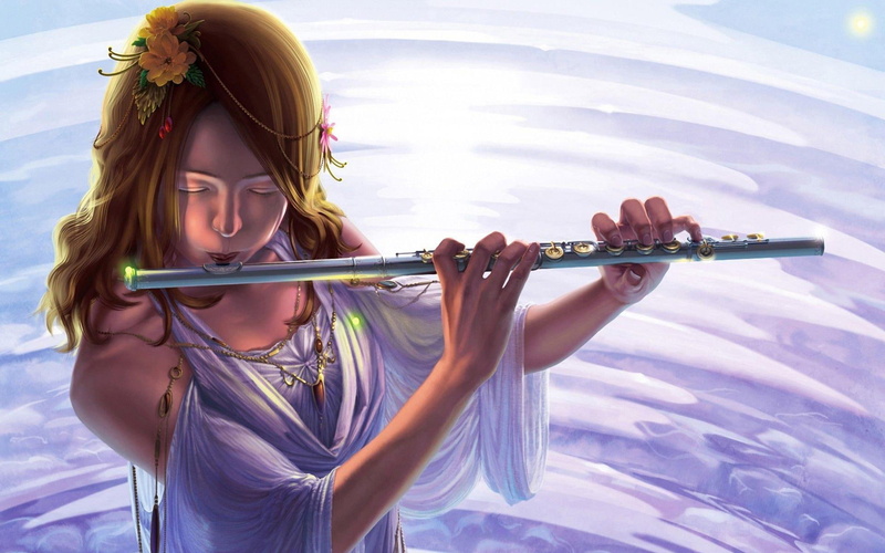 1080P, instrument, woman, art, flute, wind, playing, digital art, clip, 1920x1200, holding