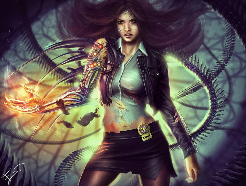 portrait, fantasy girl, fantasy art, hair, front view, hairstyle, Witchblade, fashion, clothing, leather, young women, 1080P, realistic, three quarter length