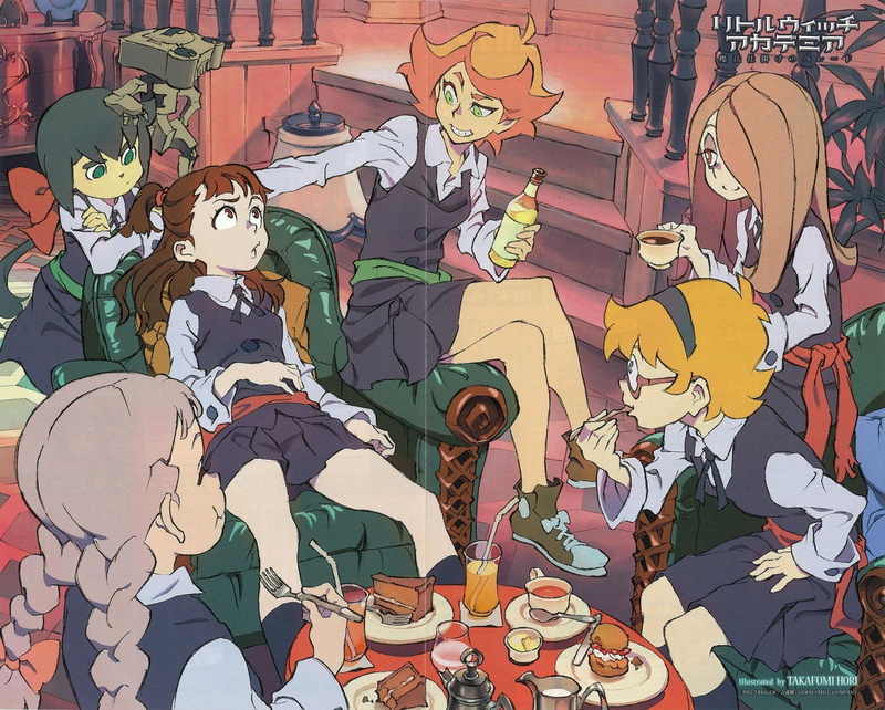 crowd, Little Witch Academia, Lotte Yanson, mural, multi colored, Sucy Manbavaran, microphone, Anime, 1080P, adult, representation, built structure, art and craft
