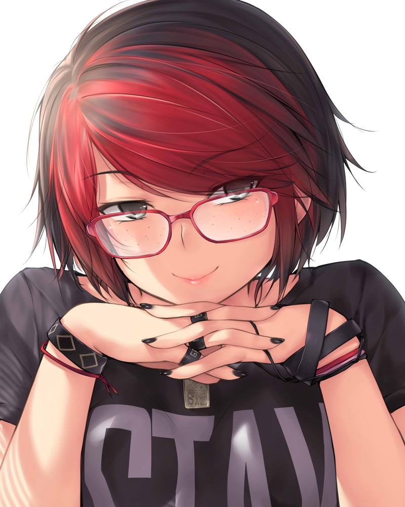 short hair, human body part, 2K, teenager, kopianget, headshot, red, redhead, young women, one person, beautiful woman, anime girls, glasses, portrait
