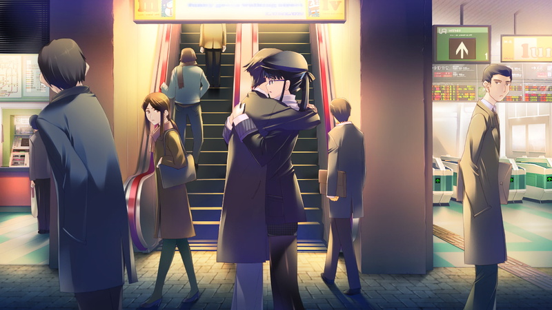 adult, hug, kitahara haruki, people, leisure activity, group of people, real people, protection, illuminated, outdoors, Anime, profile view, full length