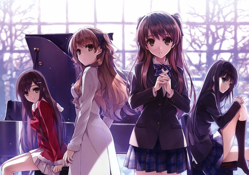Ogata Rina, school uniform, Touma Kazusa, Morikawa Yuki, White Album, 2K, anime girls, Ogiso Setsuna, piano
