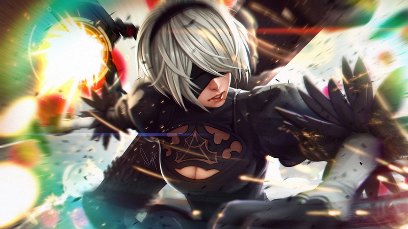 NieR: Automata, illuminated, portrait, motion, front view, Video Game, real people, YoRHa No.2 Type B, young adult, adult, outdoors, leisure activity, men
