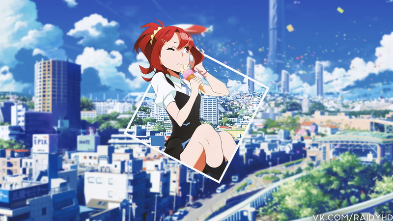 anime girls, protection, nature, built structure, building exterior, focus on foreground, representation, sunlight, day, sky, one person, Kiznaiver, outdoors