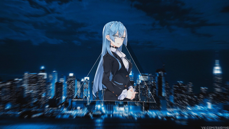 night, picture-in-picture, Kiznaiver, 4K, anime girls, Sonozaki Noriko, anime