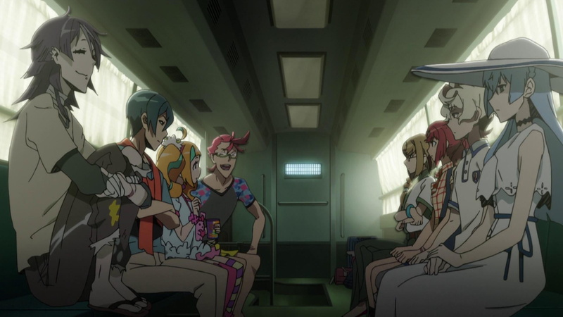 kiznaiver, male likeness, female likeness, art and craft, mural, human representation, amusement park, anime, illuminated, 1080P, indoors, statue, lighting equipment
