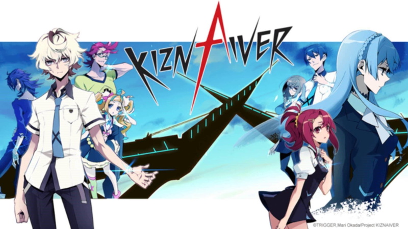 low angle view, three quarter length, sky, kiznaiver, anime, nature, people, women, positive emotion, standing, group of people, clear sky, flag, blue