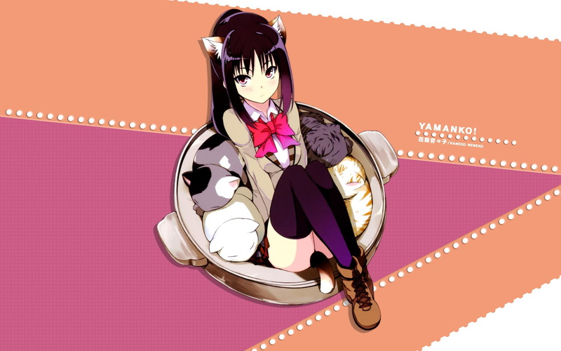 anime, haired, cute, character, black, 1080P, female, neko, girl, pretty