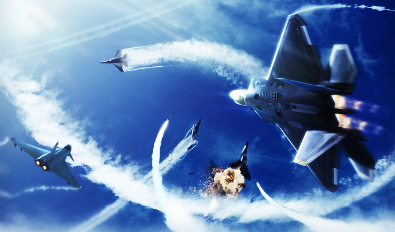 the explosion, fighters, battle, Project Aces, clouds, the sky, Ace Combat Infinity, fire, 2K, Namco Bandai Games