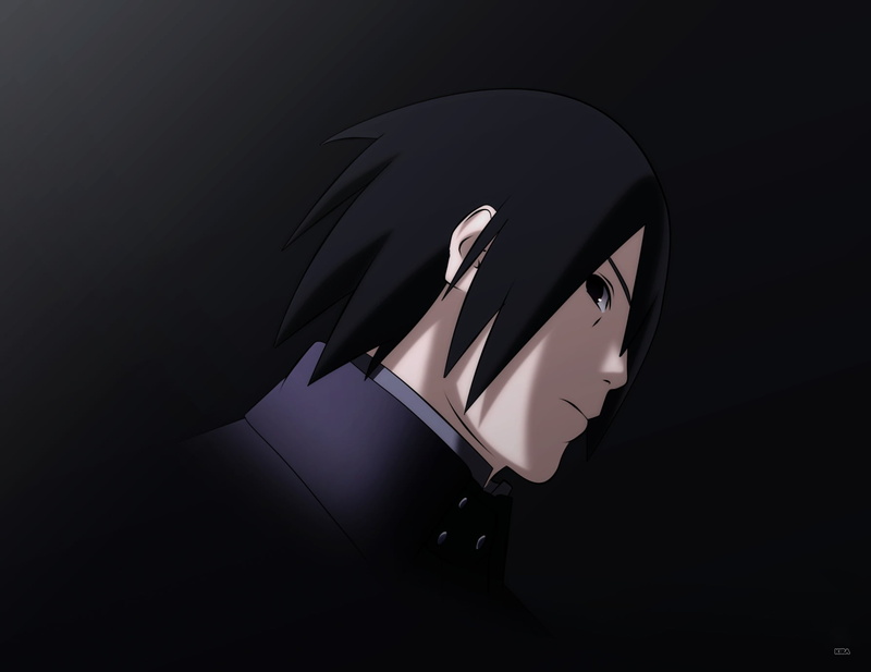 full length, Naruto, illuminated, depression - sadness, light - natural phenomenon, indoors, dark, 720P, black color, illustration, sasuke, seat, black background