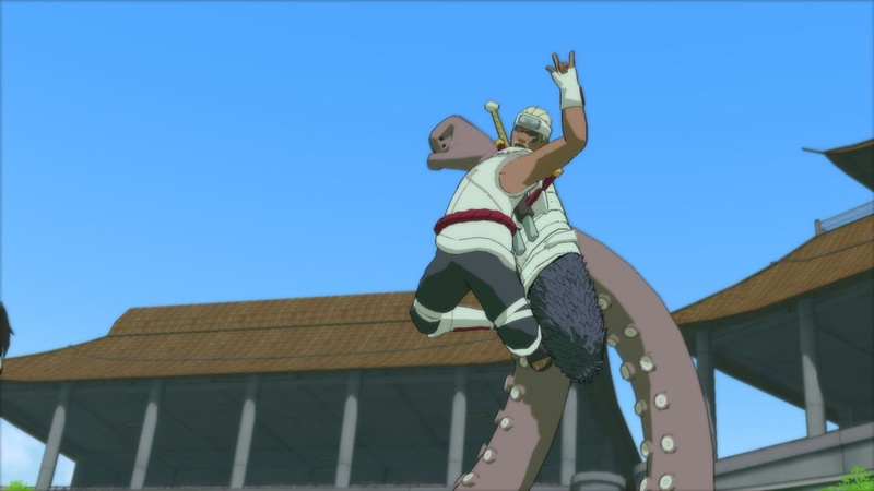 low angle view, Video Game, real people, Naruto, lifestyles, arms raised, sunlight, women, clear sky, blue, nature, architecture, 1080P, Killer Bee (Naruto)
