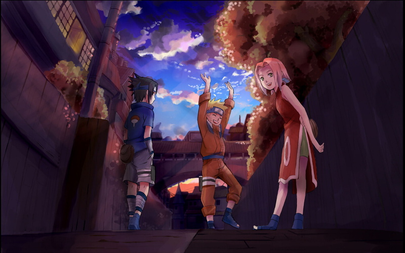 sky, night, low angle view, Sasuke Uchiha, art and craft, people, sculpture, Sakura Haruno, illuminated, Naruto Uzumaki, architecture, male likeness, statue