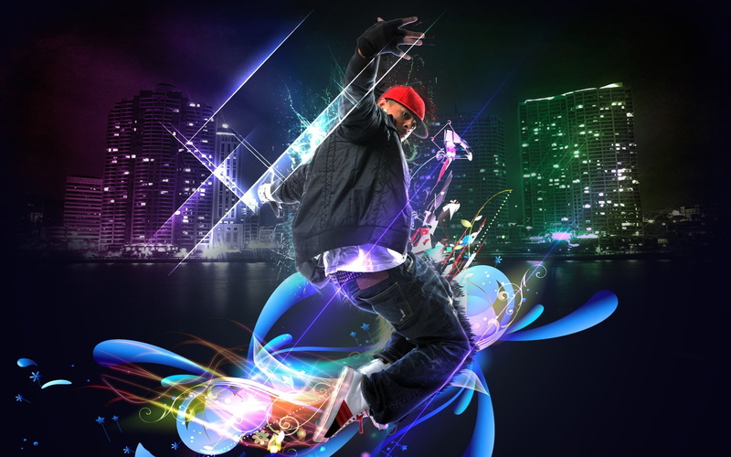 1080P, adult, arts culture and entertainment, digital art, illuminated, skyscraper, night, office building exterior, dancing, technology, digital composite