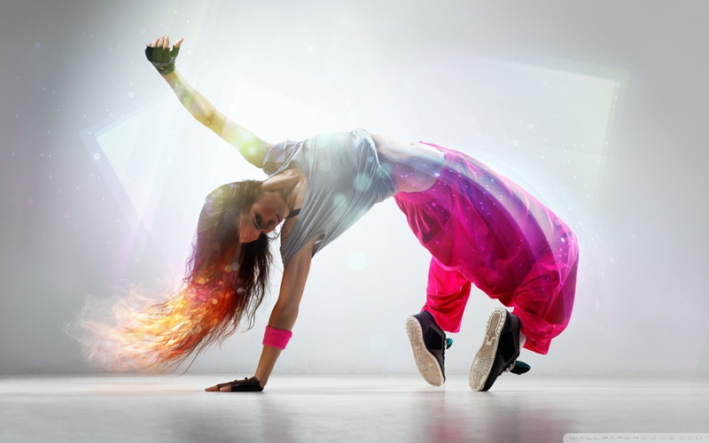 dancing, side view, beautiful woman, motion, stage, breakdance, lifestyles, adult, digital art, 1080P, performance, people, dancer, arms raised, skill