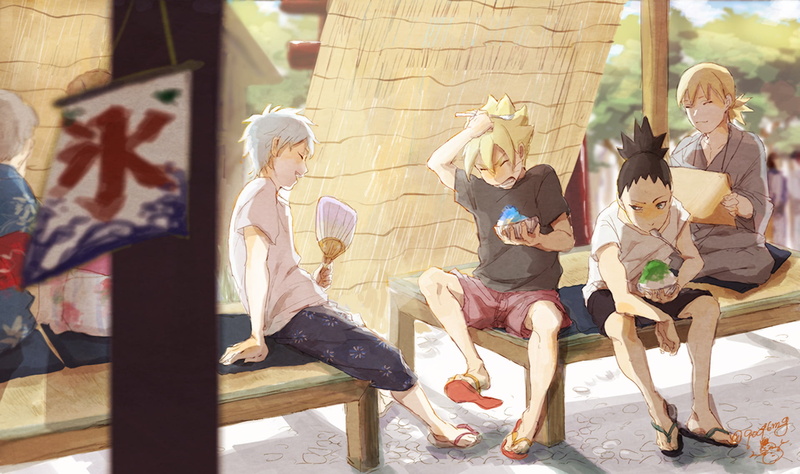adult, full length, Boruto, leisure activity, togetherness, males, men, sunlight, females, architecture, day, outdoors, Anime, nature, sitting, child, women