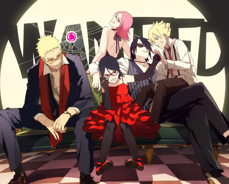 front view, full length, group of people, women, nature, uzumaki naruto uzumaki boruto sarada uchiha haruno sakura uchiha sasuke, representation, indoors