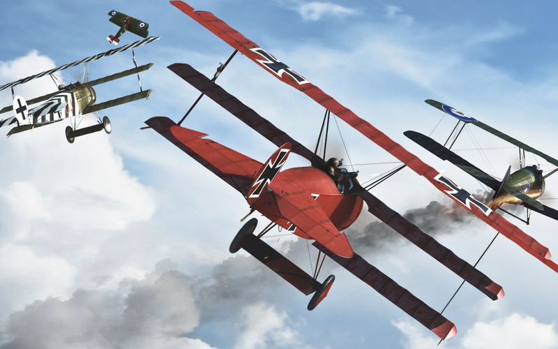 baron, sky, military, battles, war, flight, clouds, airplane, fly, red, 1080P, art, weapons