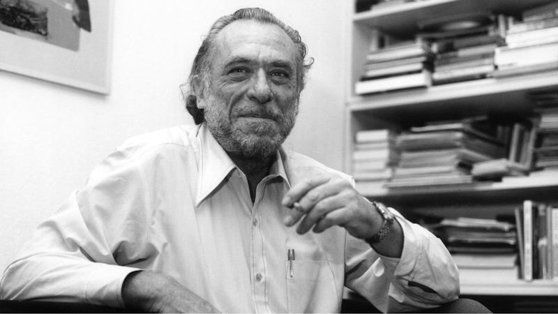 men, looking at camera, indoors, senior adult, confidence, 1080P, waist up, front view, human face, wisdom, males, portrait, beard, men writers charles bukowski beards smiling shirt cigarettes books shelves monochrome