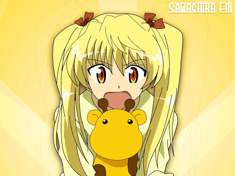 sawachika, smiling, girl, positive emotion, mammal, feline, 720P, eri, blonde, anime, cartoon, lifestyles, sawachika eri, auto post production filter