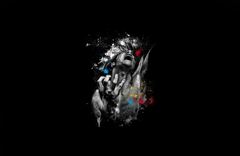 multi colored, cut out, Screaming, Spray, Paint, copy space, close-up, obscured face, digital composite, portrait, water, splashing, indoors, one animal