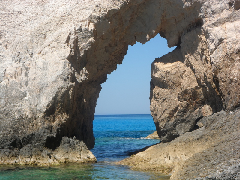 sky, zakynthos, tranquil scene, outdoors, monolith, beauty in nature, no people, rock, arch, body, eroded, greece, water, rock - object, great, scenics - nature