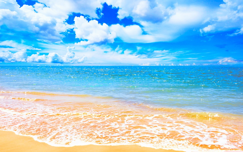 Beach, Blue, pastel, sea, cloud, highres, sky, horizon, 5K